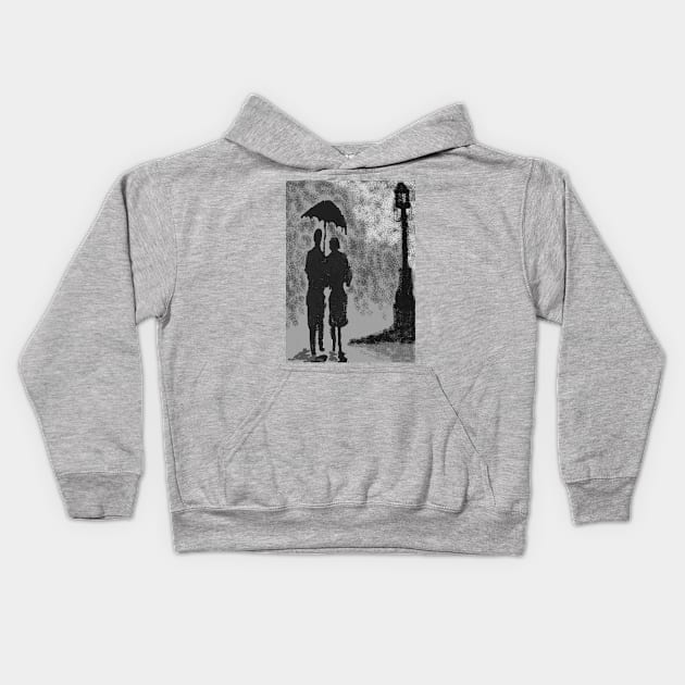 couple in rain Kids Hoodie by mshashan